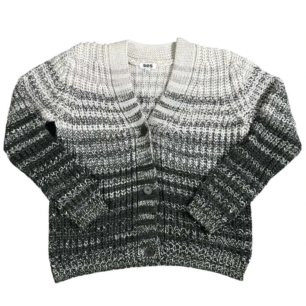 525 Womens Grey Ombre Shaker Knit Button Front Cardigan Sweater Small